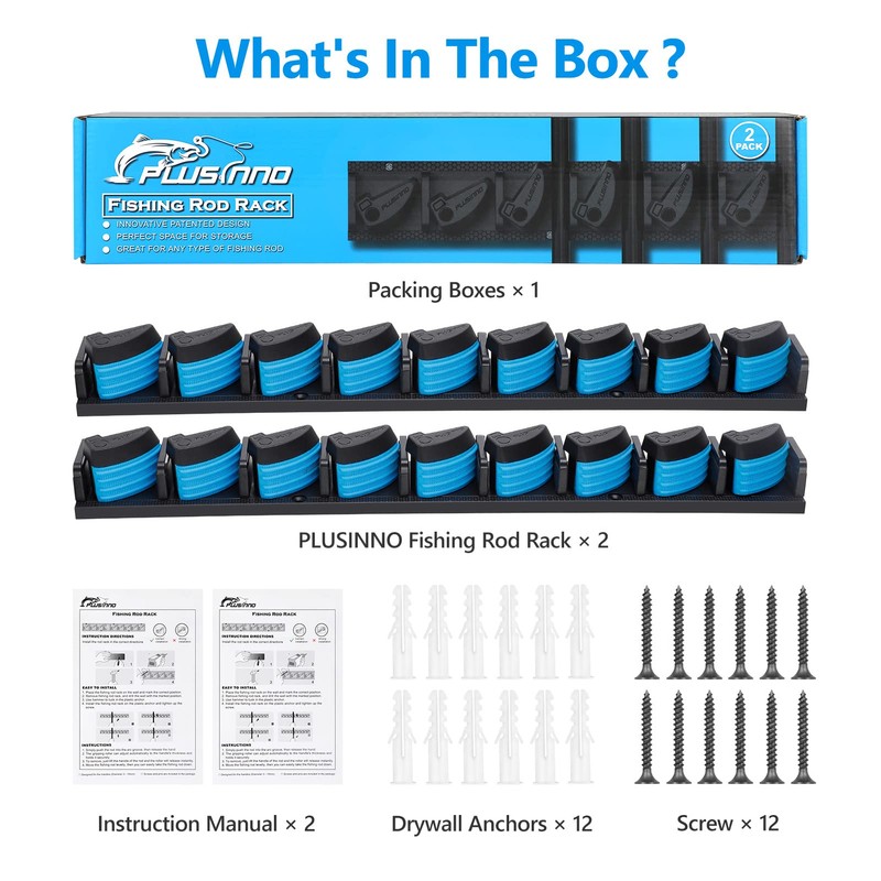 PLUSINNO 2 pack Vertical Fishing Rod rack, Wall Mounted Fishing