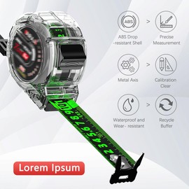 7.5M/24.6ft Fluorescent Steel Tape Measure, Easy To Read Self-Lock Measuring, Width 25mm Transparent Steel Precision Measuring Tape for Industrial, Stainless Steel Retractable Double Sided Graduated