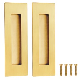 Malimali Recessed Finger Flush Pulls for Pocket, Sliding Barn Door - Brushed Gold Stainless Steel Rectangular Door Pulls (2 Pack) 6 Inch