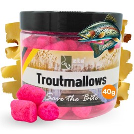 Zite Fishing Trout Mallows Trout Bait, High Catching Trout Dough, Troutmallows Strong Flavours & Bright Colours, 40 g Tub, Trout Bait, Basic Assembly, Natural Bait (Cheese Pink)