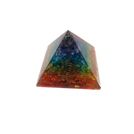 7 Chakra Rainbow Crystal Orgone Pyramid Healing Stone Crystal Chakra Pyramid EMF Protection Positive Energy Generator Orgonite Meditation, Spiritual Balance Stones 65-70 mm with Velvet Phouch
