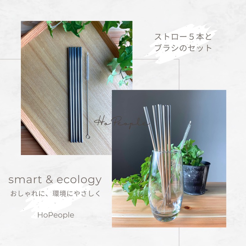 HoPeople My Straws Stainless Steel Straws Set of 5 (6mm)