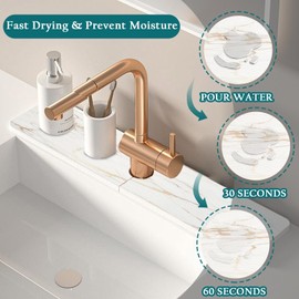 Mrcrypos Stone Faucet Mat for Kitchen Sink, 23.6" Fast Drying Sink Splash Guard White Marble Diatomite Mat Around Faucet Absorbent Stone Tray for Kitchen Bathroom Counter
