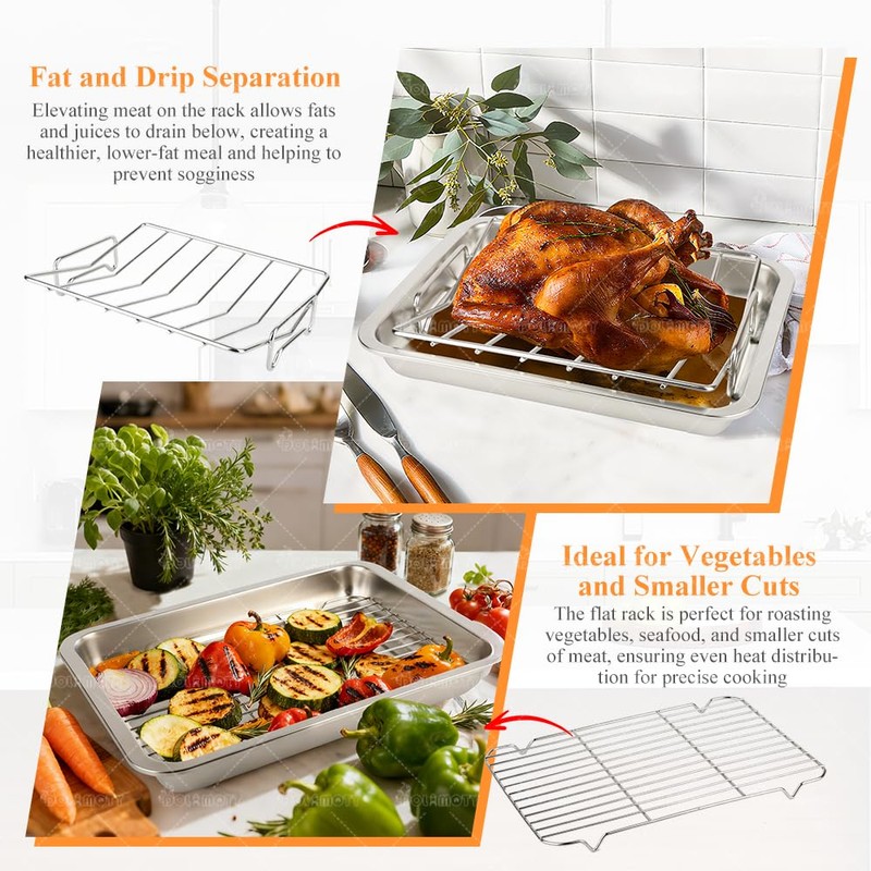 Stainless Steel Turkey Baking Roaster Pan Roasting Pan with V