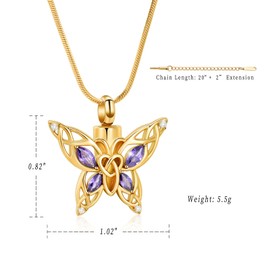 AIWENXI Butterfly Urn Necklace for Ashes Cremation Jewellery for Women Crystal Memorial Pendant Human Pet Ash Holder Keepsake Gift