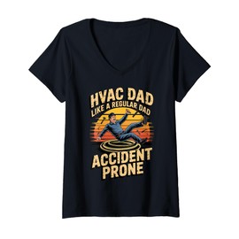 Womens Funny HVAC Dad Like a Regular Dad Accident Prone V-Neck T-Shirt