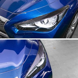 AeroBon Real Carbon Fiber Exterior Trim Overlay Compatible with 2014-2024 Infiniti Q50 Headlight Eyebrow Trim