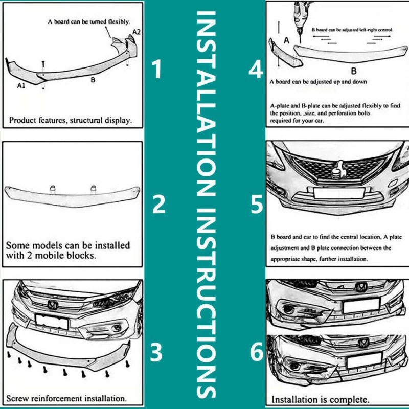 For Honda Civic Front Rear Bumper Lip Spoiler Body Kit