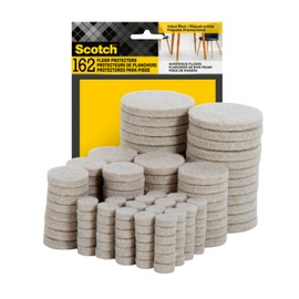 Scotch Scotch Felt Pads 162 PCS Beige, Felt Furniture Pads for Protecting Hardwood Floors, Round, Assorted Sizes Value Pack, Self-Stick design, Protecting from nicks, dents and scratches (SP845-NA)
