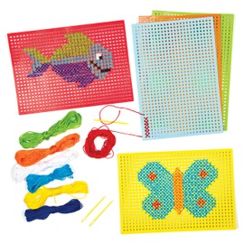 Baker Ross AG307 Blank Cross Stitch Frames for Beginners, Embroidery Set with Thread for Kids (Pack of 6), Assorted, 6 Pack