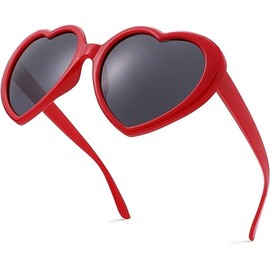 Heart Sunglasses,Love Pearl Sunglasses for Festival,Bling Sunglasses UV400, Red Heart, One Size