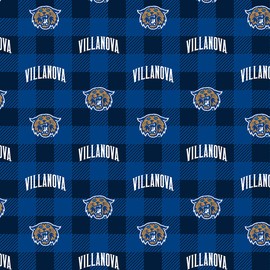 SYKEL ENTERPRISES Villanova University Fleece Blanket Fabric-Villanova Fleece Fabric with Buffalo Plaid Design