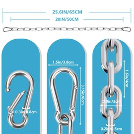Favuit Heavy Duty Stainless Steel Chain, Hanging Safety Link Chain Fitness Chain Weight Lifting Chains with Carabiners for Home Gym Hammock Swing Hanging Chair Punching Bags (2 Pack)