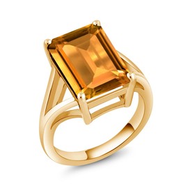 Gem Stone King 14X10MM Emerald Cut Gemstone Birthstone Solitaire Engagement Ring For Women | 18K Yellow Gold Plated Silver | Wedding Anniversary Ring For Women | Available In Size 5, 6, 7, 8, 9