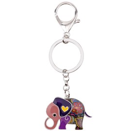 Enamel Metal Chain Jungle Elephant Key Chains For Women Car Purse Handbag Charms (Violet)
