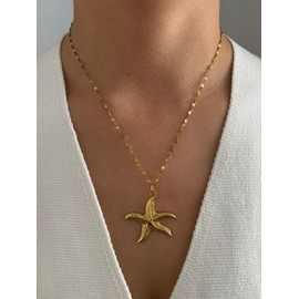 AIETUE Starfish Necklace, 18K Gold Seashell Beach Summer Dainty Statement Necklaces Shell Beachy Non Tarnish Stainless Steel Pendant Adjustable Anniversary Holiday Jewelry Gift (Starfish, Gold)