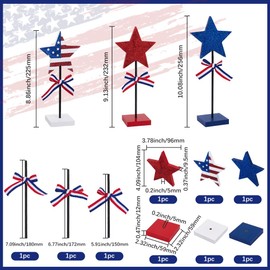 SOFPLATE 3Pcs 4th of July Wood Decor Patriotic Table Centerpieces Independence Standing Wooden Star American Flag Block Tiered Tray Ornaments Sets for American Memorial Festival Home Table Decoration