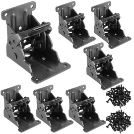 HAKZEON 8 Pack 2.68 x 2.48 x 2-1/8 inches Foldable Support Bracket with 88 Screws, Black Heavy Duty self-Locking Hinge Lock Extension Support Bracket for Folding Table Feet Bed Legs
