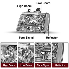JSBOYAT Headlight Assembly Replacement for 2007-2014 Chevy Tahoe Suburban Avalanche Driver and Passenger Side, Black Housing with Amber Reflector