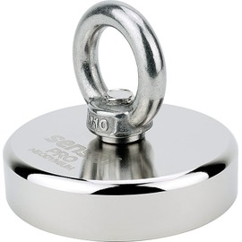 SENSEI Magnet 250 kg, N52 Neodymium Magnet with Top Eyelet, Diameter 7.5 cm x Height 1.8 cm, Very Strong Neodymium Eyelet Magnet for Home, Workshop, for Magnetic Fishing in Water