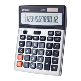 M&G Desk Calculator 12 Digit Extra Large LCD Display Calculator, Dual Solar Power and Battery, Battery Included, Metal Panel Comfort Button Calculator for Office Home School