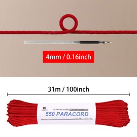 Parachute Cord 4mm 6 Colors 100 Feet Paracord Cord 550 Multifunction Type III Paracord Ropes 550lb Survival Paracord Random Combo Crafting Kit 7 Strand Cord Tent Rope Outdoor Survival Rope Red