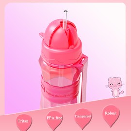 Sigdio Drinking Bottle for Children Girls with Straw Tritan BPA-Free Water Bottle for Nursery, School and Outdoor Activities (Pink Red)