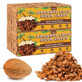 Legigo 4 Pack Coco Husk Chips- 4.4 LB 100% Organic Coconut Coir Chips Brick Potting Soil Mix with Low EC & PH Balance, Compressed Coconut Substrate Coco Chips Mulch Medium for Garden, Flowers, Plants