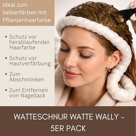 Thats me organic Cotton Cord Wally Pack of 5 - Professional Hairdressing Supplies for Hair Dyeing with Plant Hair Colour - Protection Against Skin Discolouration and Drops - Absorbent Cotton Cotton (85 cm)
