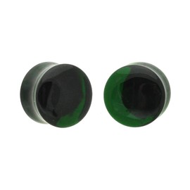 Pair of Emerald Green Glass Double Flare Plugs (PG-563) (9/16" (14mm))
