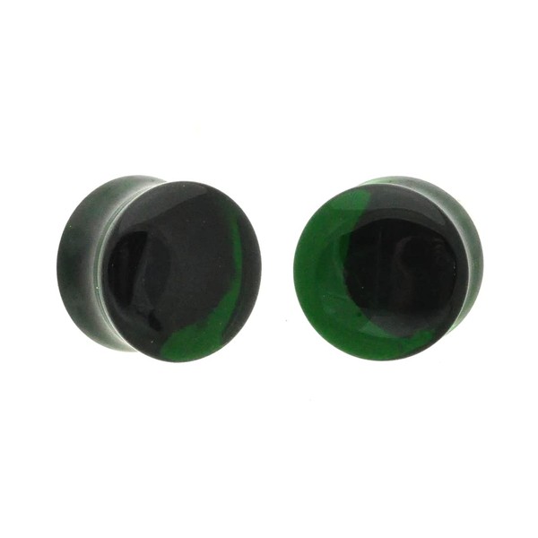 Pair of Emerald Green Glass Double Flare Plugs (PG-563) (9/16"