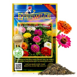 Everwilde California Giants Zinnia Seed Mix 1/4 lb – Bright Blooms in Pink, Purple, Red, Orange, Yellow & White – Easy-to-Grow Annuals for Gardens & Bouquets – Gold Vault Packet
