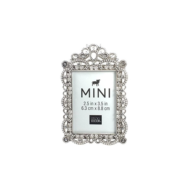 Bejeweled Silver Tone Metal Mini Picture Frame, 2.5" x 3.5"