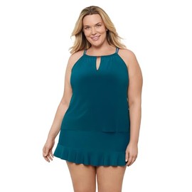 Aqua Green Women's Standard Keyhole High Neck Tankini Top, Lagoon