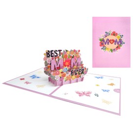 Bighan Pop Up Happy Mother's Day Card, 3D Mother's Day BEST MOM EVER Pop Up Greeting Boxed Cards Anniversary Pop Up Cards for Women, C