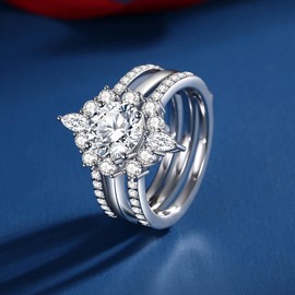 VAXOJEL Moissanite Rings for Women 3CTTW (2CT Center) Wedding Ring Set Round Cut S925 Sterling Silver Moissanite Bridal Set for Wedding Anniversary Engagement (7)