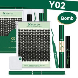 KEYYOU DIY Cluster Lashes Kit Volume Waterproof Long-Lasting Lash Extension Kit D Curl 8-18MIX Eyelash Extensions Cosmetic Makeup:_Lash Kit-Y02
