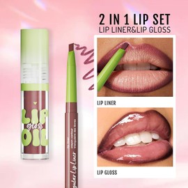 2 en 1 Perfilador de Labios y Brillo de Labios, Larga Duración Hidratante 1 Labiales Líquidos Mate y 1 Delineadores, Lápiz Labial de Larga Duración, Pintalabios Permanente Para Maquillaje de Mujer
