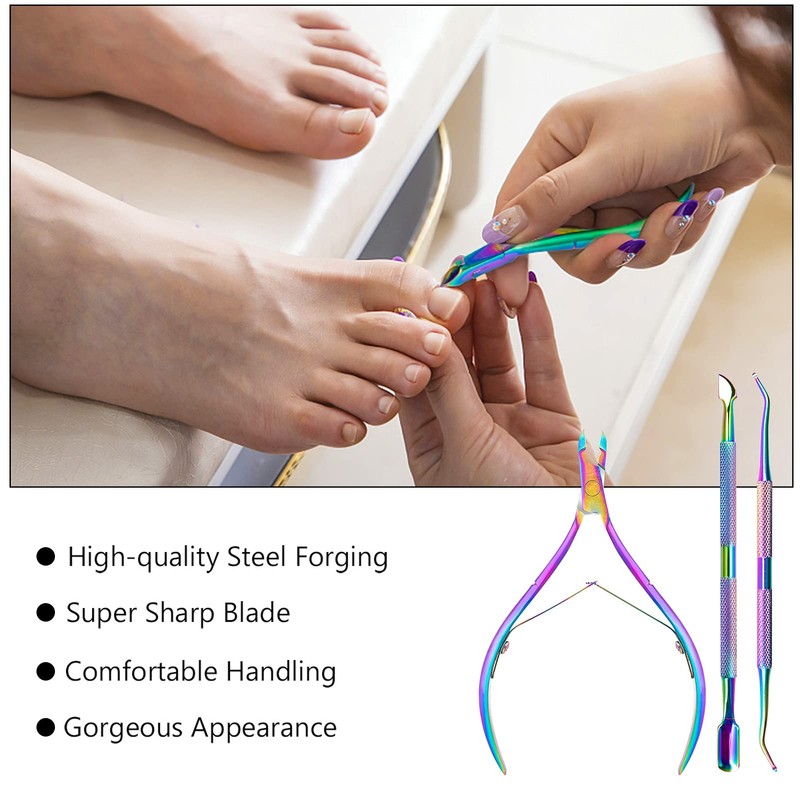 3-Piece Cuticle Pusher Set, Stainless Steel Cuticle Remover, Metal Cuticle