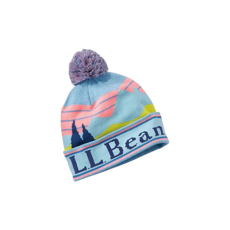 L.L.Bean Kids Elle Bean Pom Hat, Pale Turquoise Reflective
