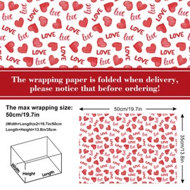 Whaline Whaline 90 Sheets Valentine's Day Tissue Paper Red Hearts Love Dots Gift Wrapping Paper Watercolor Sweet Love Decorative Art Paper for Wedding Anniversary Birthday DIY Crafts Gifts Decor Supplies