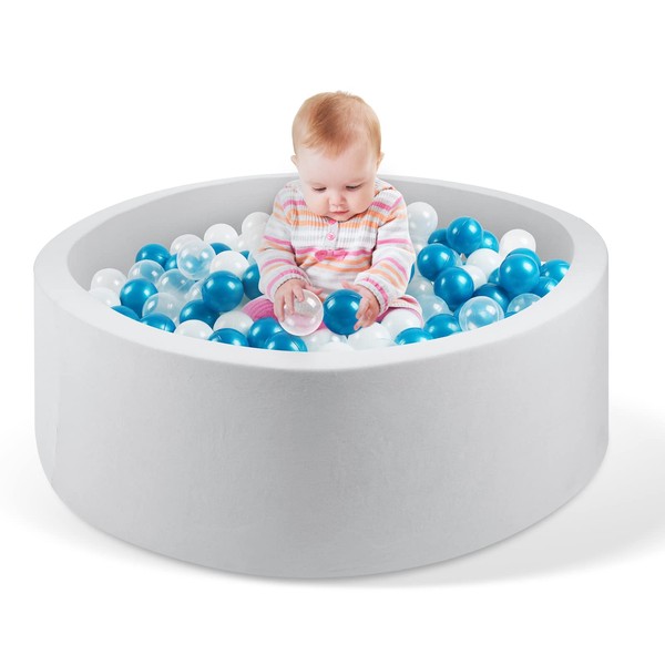 CALEPTONG Foam Ball Pit for Children Toddlers, Ball Pool Memory Round Designed Easy to Clean or Install, Soft Round Ball Pit 35.4” x 11.8” Ideal Gift for Children (Balls NOT Included) Grey