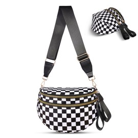 honitty Women's Crossbody Bag, Large Nylon Belt Bag, Handbag Belt Bag with Shoulder Strap, black-white