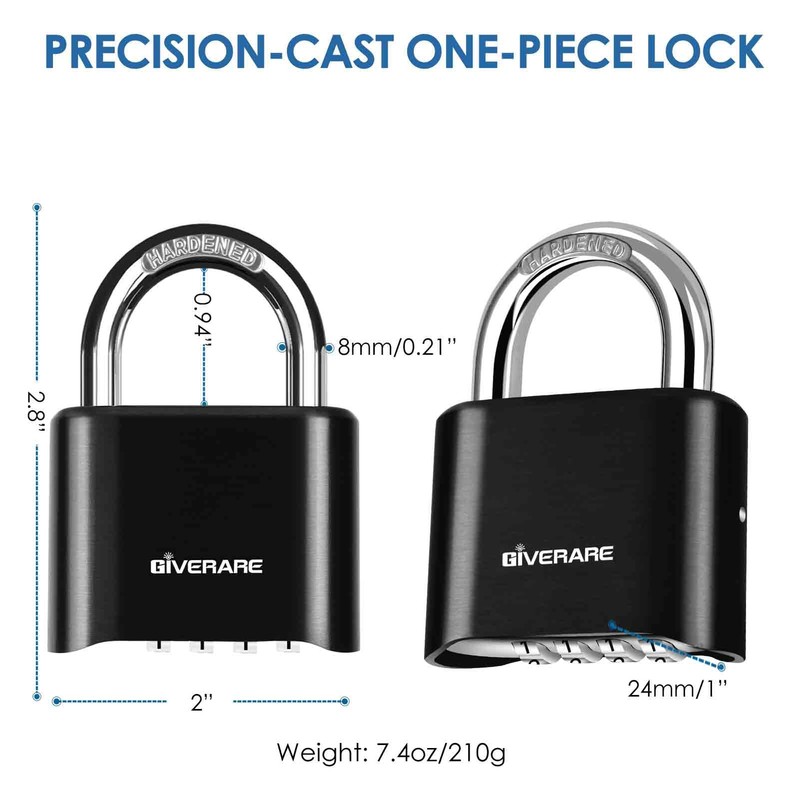 2 Pack 4-Digit Combination Lock, Heavy Duty Padlock Metal, Outdoor