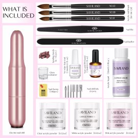 Saviland Kit De Uñas Acrílicas Con Taladro De Uñas, Pinceles