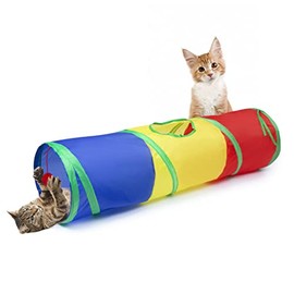Sheldamy Cat Tunnel, 2-Way Cat Tunnels for Indoor Cats, Collapsible Cat Play Tunnel, Interactive Toy Maze Cat House with 1 Play Ball for Cats, Puppy, Kitty, Kitten, Rabbit (Rainbow)…