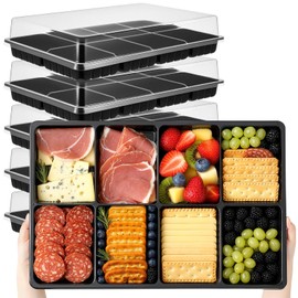 Shellwei 5 Pack Extra Large Divided Catering Trays with Lids 15 x 10 Inch Charcuterie Board with Lid 8 Compartments Reusable Plastic Tiramisu Catering Trays Serving Platter for Travel Picnic Party