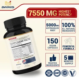 Astragalus Root Extract Capsules 7550mg, Highest Potency with Ginger, Garlic, Tulsi - Max Strength - Supports Cardiovascular Health and Healthy Immune Function - 150 Capsules*