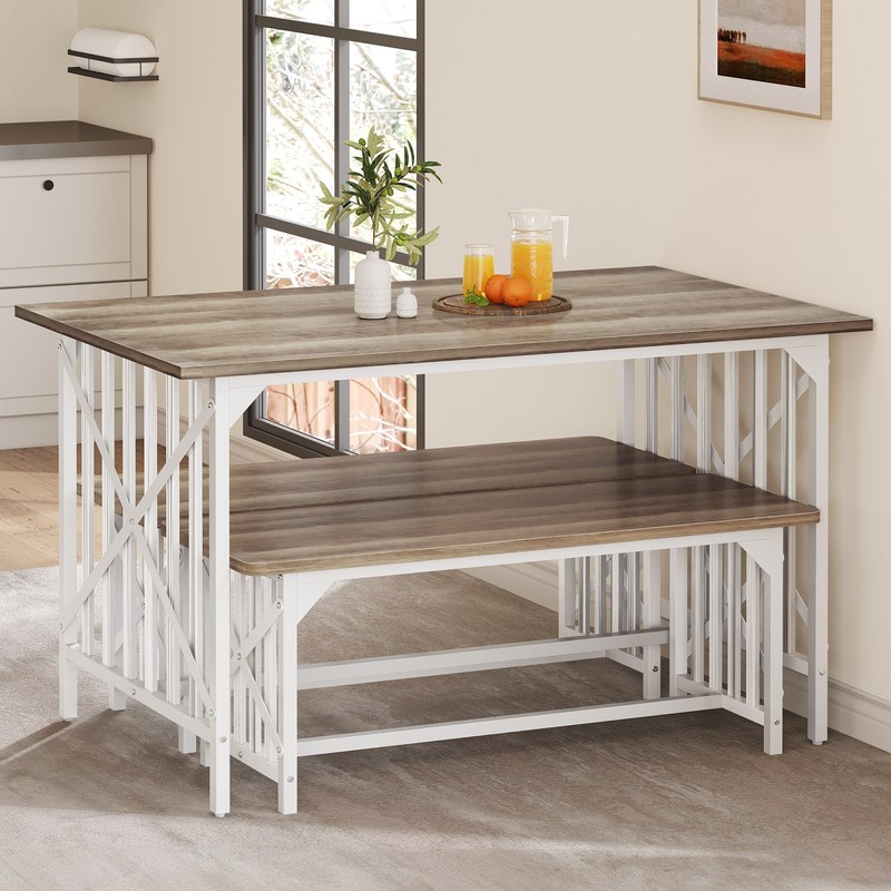 DWVO 3-Piece Kitchen Table with 2 Bench 47.2 Inch Dining