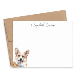 Corgi Stationery Set For Writing Letters, Choose Your Dog Breed, FLAT Customized Note Cards With Dogs, Pet Lover Gifts With Names, Cute Corgi Stationary, Watercolor, Your Choice of Color and Quantity